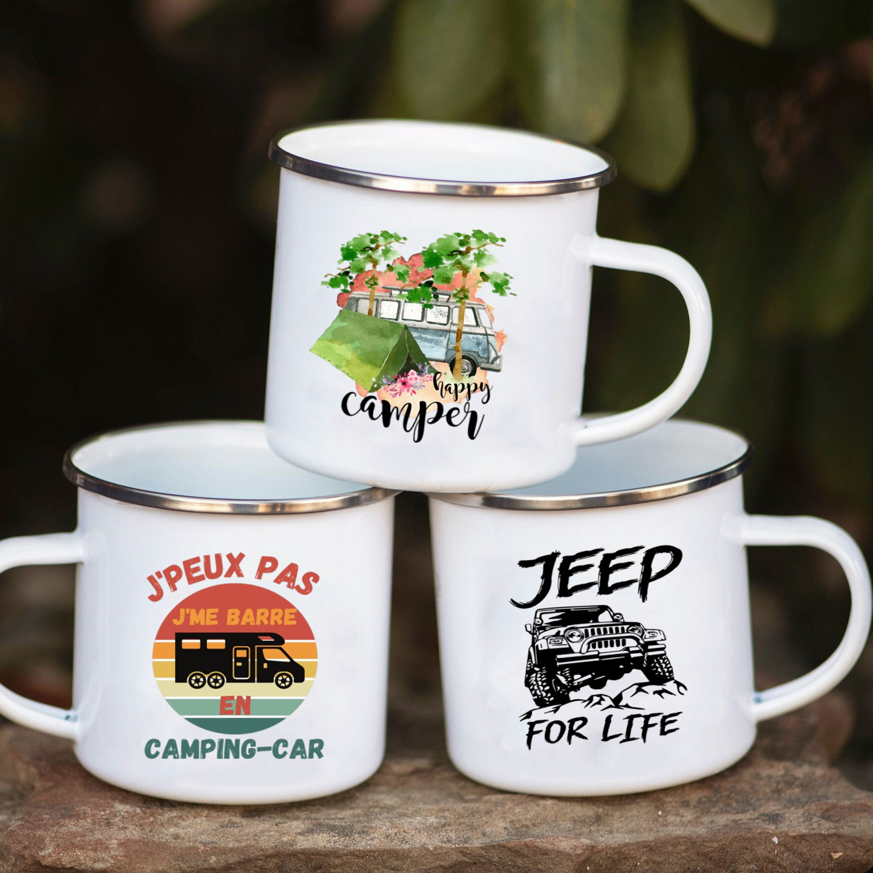 Outdoor Adventure Ideas - Taza de esmalte para coche de